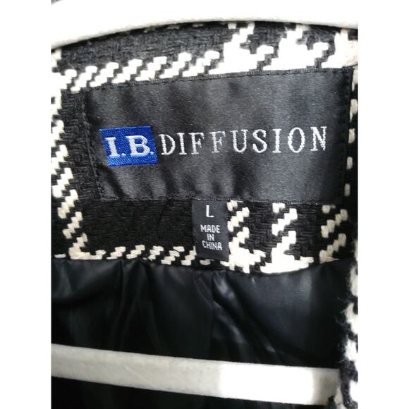 Chunky knit Plaid Peacoat houndstooth black/white dbl buttoned Size L Women’s - Picture 6 of 9